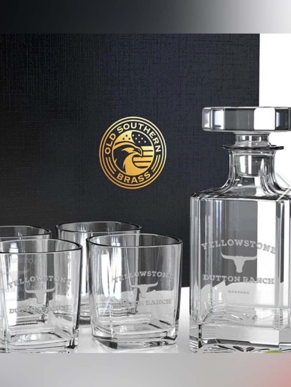 Yellowstone Dutton RanchGlass Decanter and Shot Glass Set - Clear